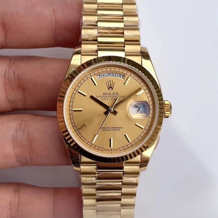 Rolex day date champagne dial 18k yellow gold 36mm swiss replica m128238.0008