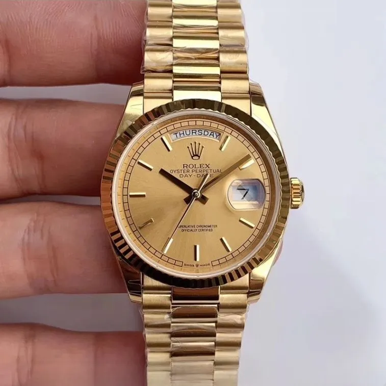 Rolex day date champagne dial 18k yellow gold 36mm swiss replica m128238.0008