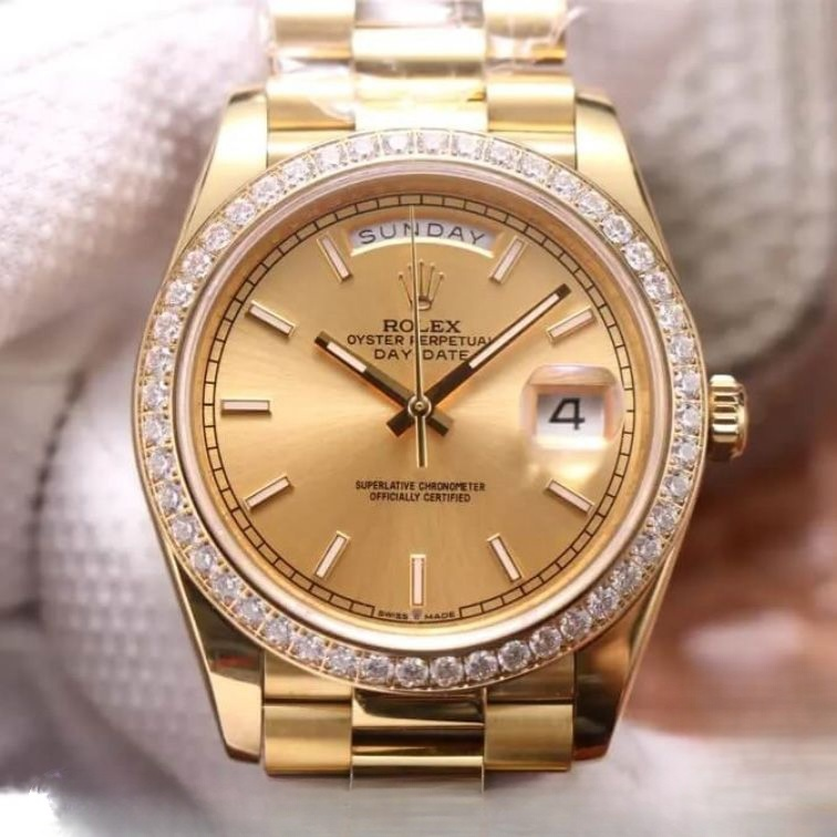 Rolex day date gold dial 18k yellow gold 40mm swiss replica m228348rbr.0008