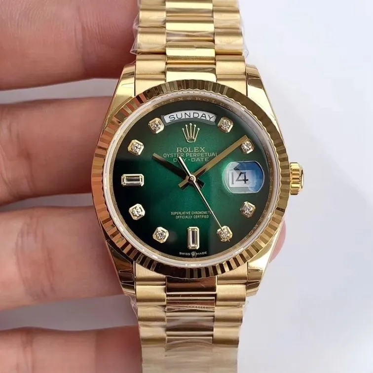 Rolex day date green dial 18k yellow gold 36mm swiss replica m128238.0069