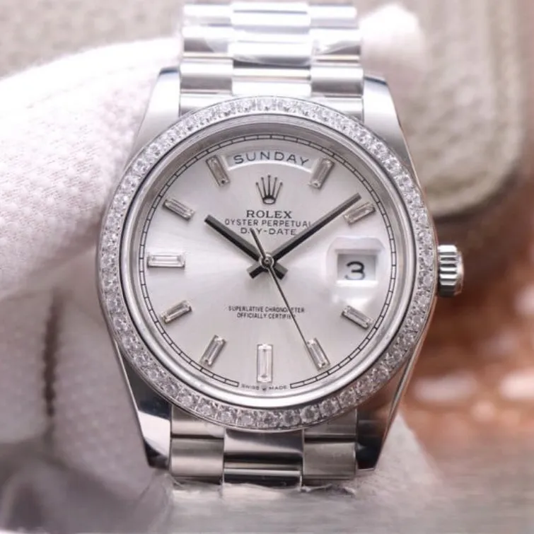 Rolex day date silver dial stainless steel 40mm swiss replica