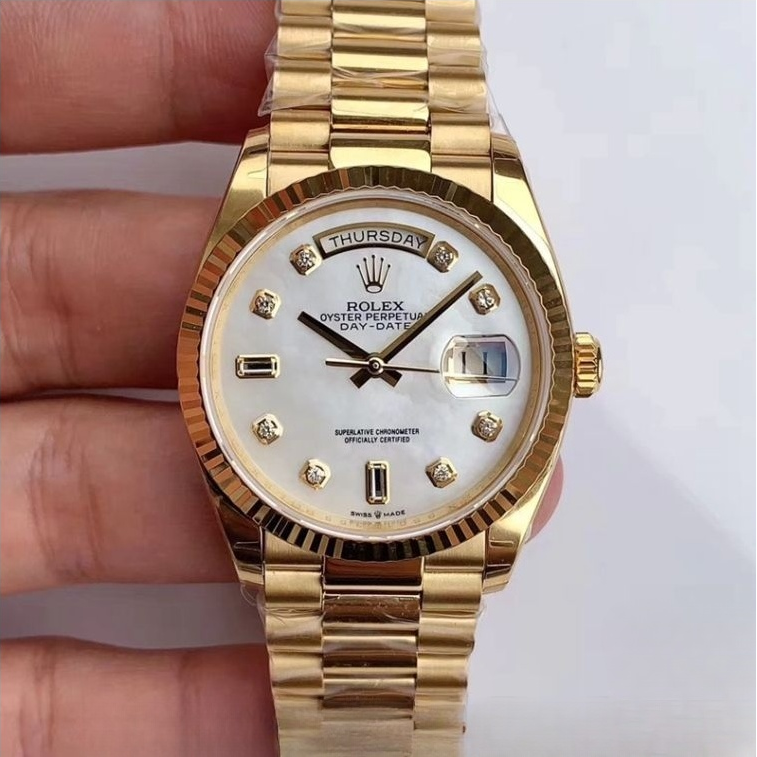 Rolex day date white dial 18k yellow gold 36mm swiss replica m128238.1