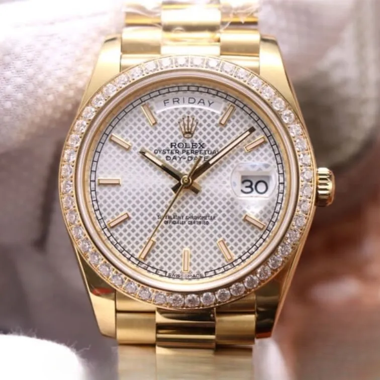 Rolex day date white dial 18k yellow gold 40mm swiss replica m228348rbr.0005