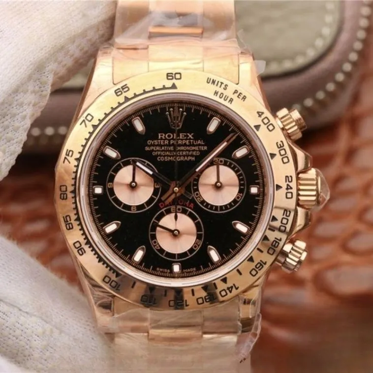 Rolex daytona cosmograph black dial 18k yellow gold 40mm swiss replica m116508.0004