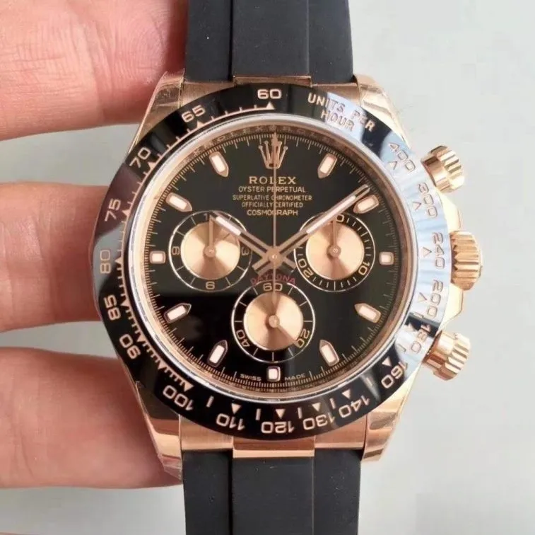 Rolex daytona cosmograph black dial waterproof 40mm swiss replica 116515ln.9