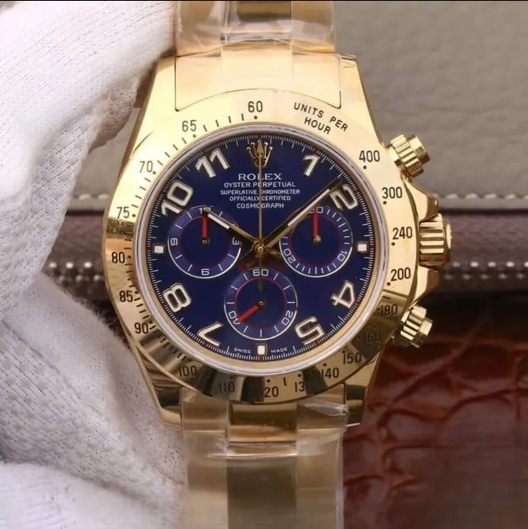 Rolex daytona cosmograph blue dial 18k yellow gold 40mm swiss replica 116528.4