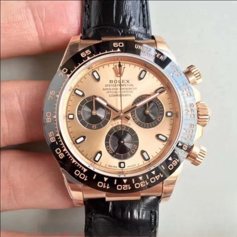 Rolex daytona cosmograph gold dial waterproof 40mm swiss replica 116515ln.11
