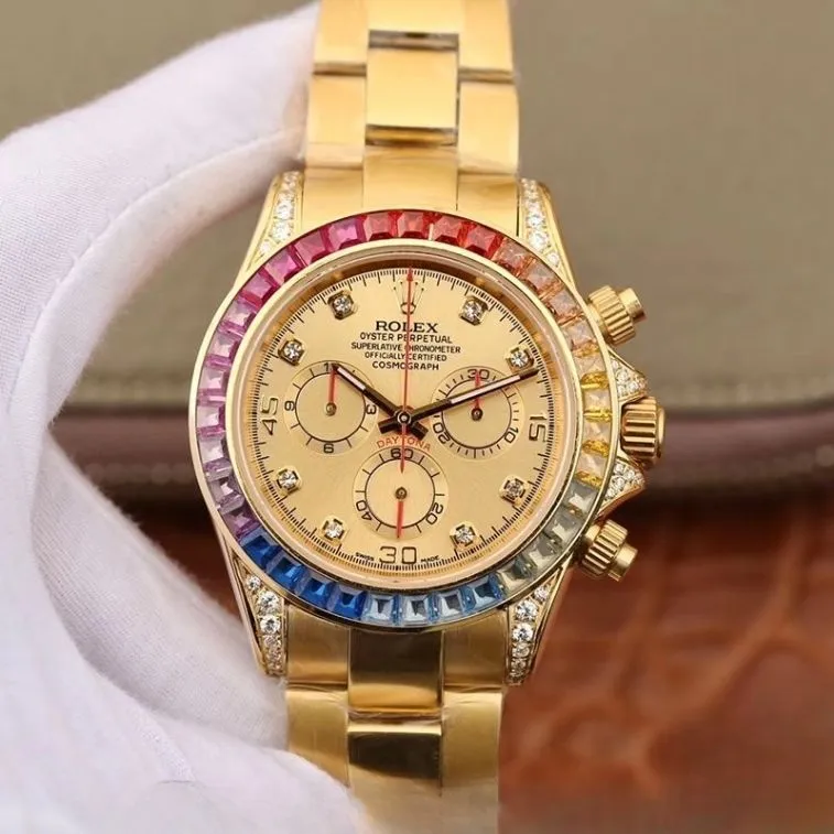 Rolex daytona cosmograph gold dial yellow gold 40mm swiss replica 116598rbow.3