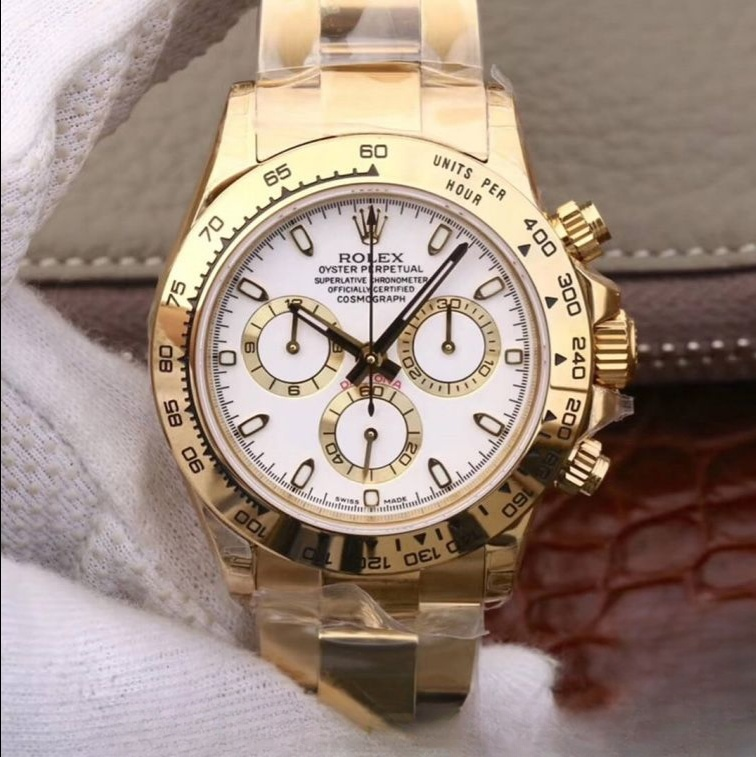 Rolex daytona cosmograph white dial 18k yellow gold 40mm swiss replica m116508.0001