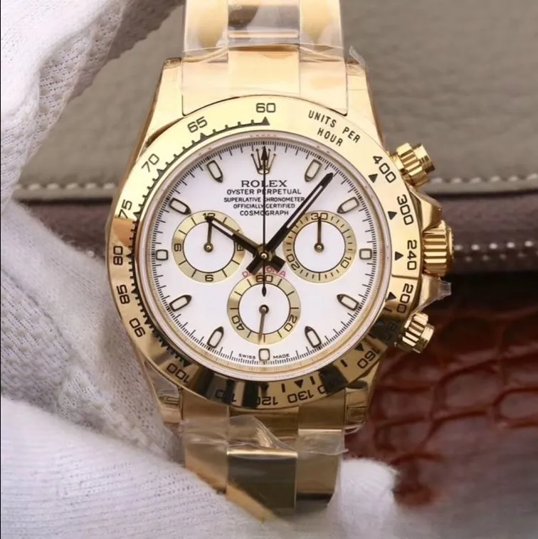 Rolex daytona cosmograph white dial 18k yellow gold 40mm swiss replica m116508.0001