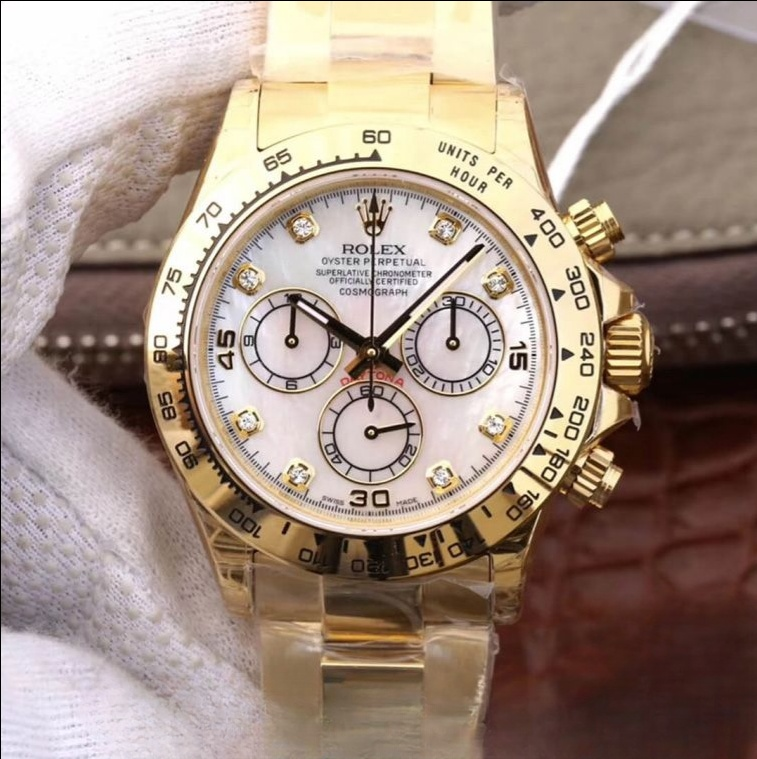 Rolex daytona cosmograph white dial 18k yellow gold 40mm swiss replica 116528.78598