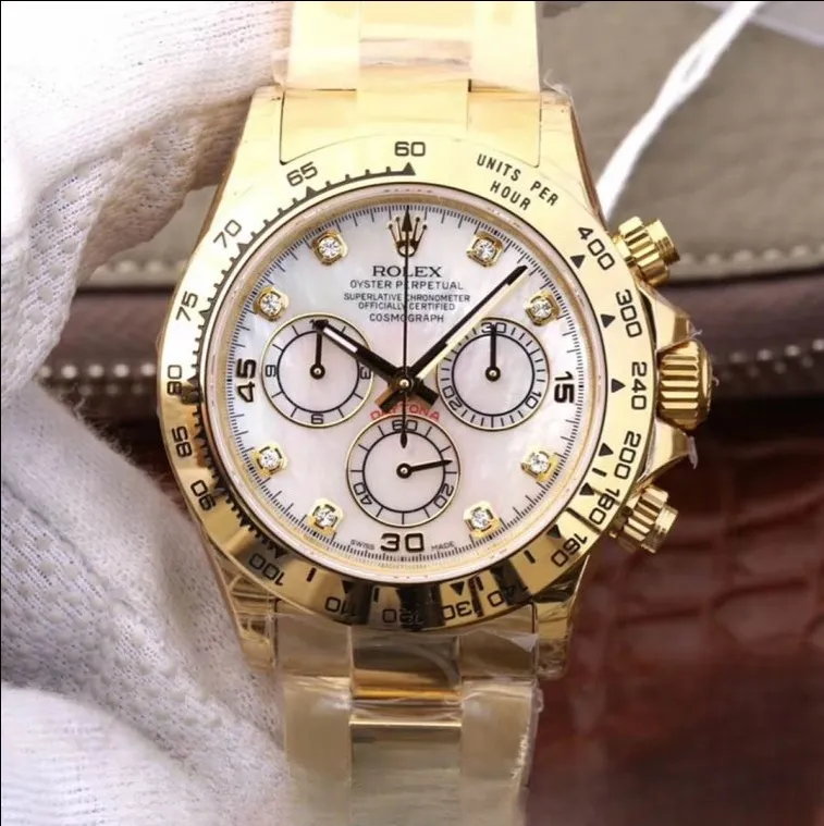 Rolex daytona cosmograph white dial 18k yellow gold 40mm swiss replica 116528.78