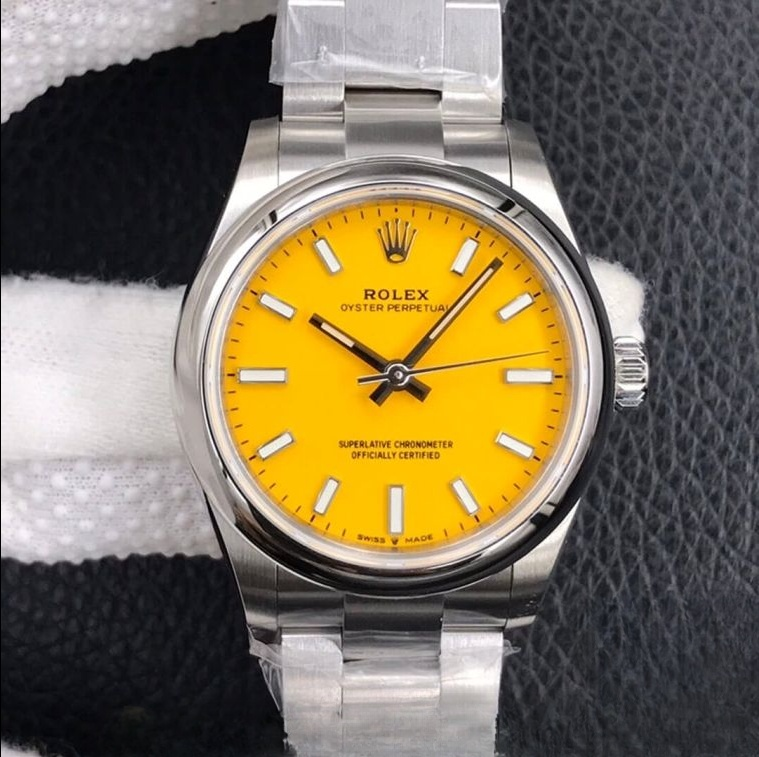 Rolex oyster perpetual yellow dial stainless steel 31mm swiss replica m277200.0005