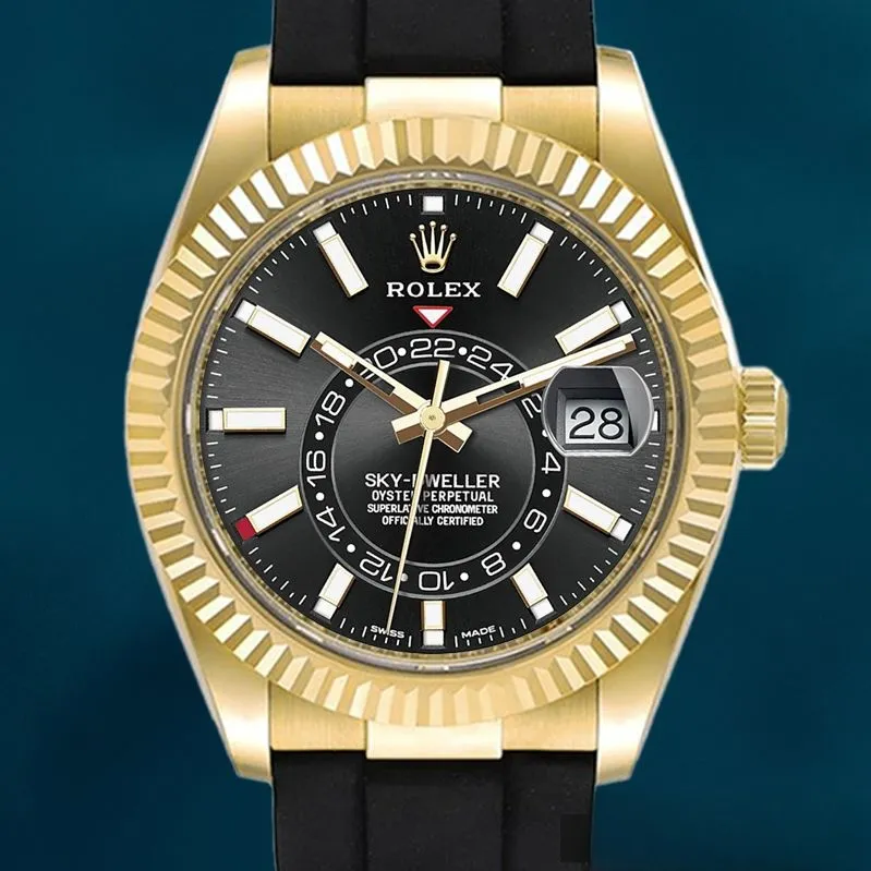 Rolex Sky-Dweller Men’s 42mm m326238-0006 Rubber Band Gold-tone