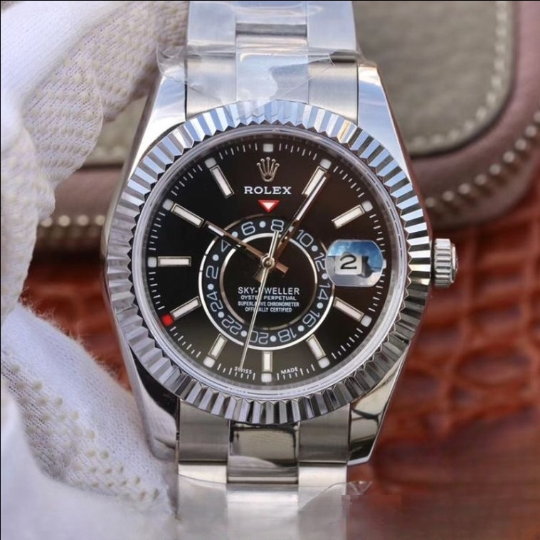 Rolex sky dweller black dial stainless steel 42mm swiss replica 326139.1