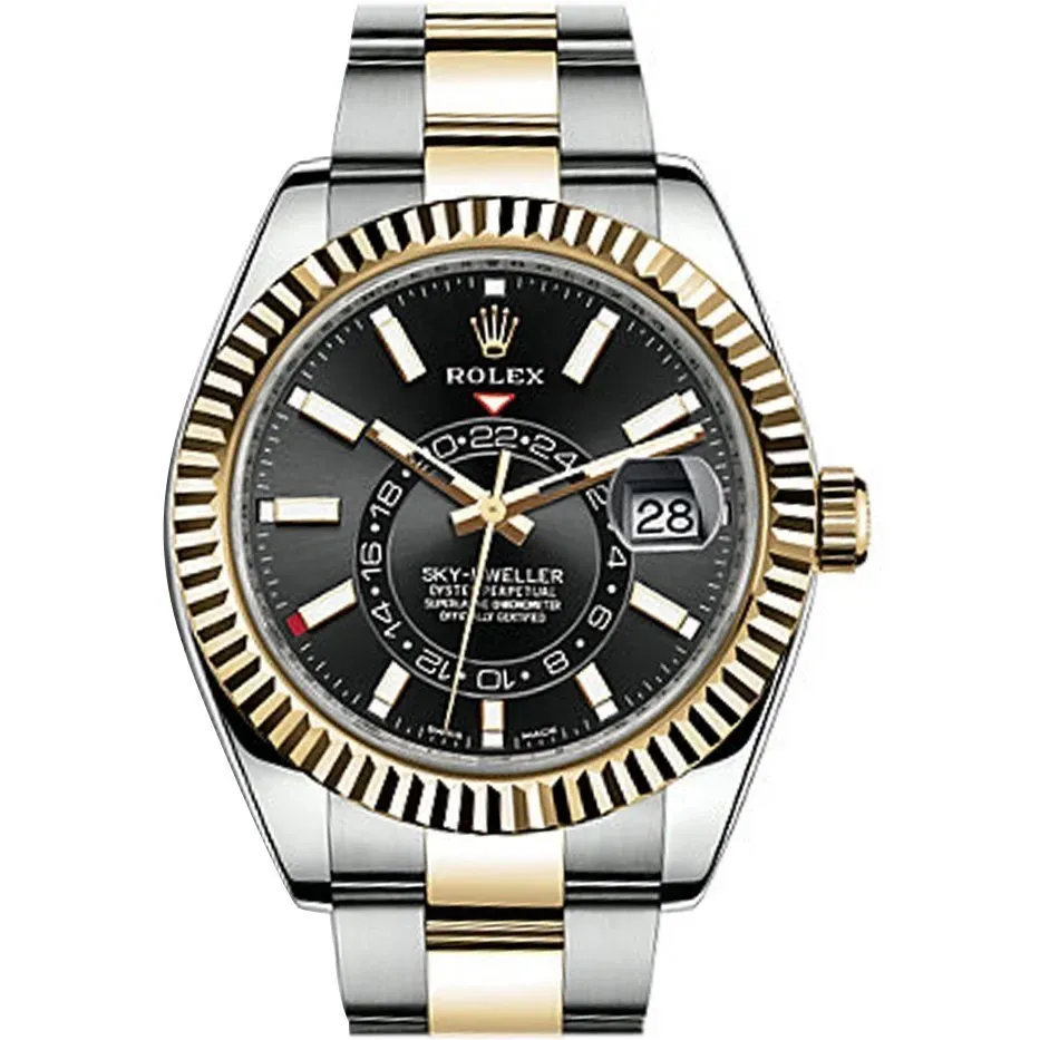 Rolex Sky Dweller Black Dial Gold Bezel Two Tone Oyster 326933