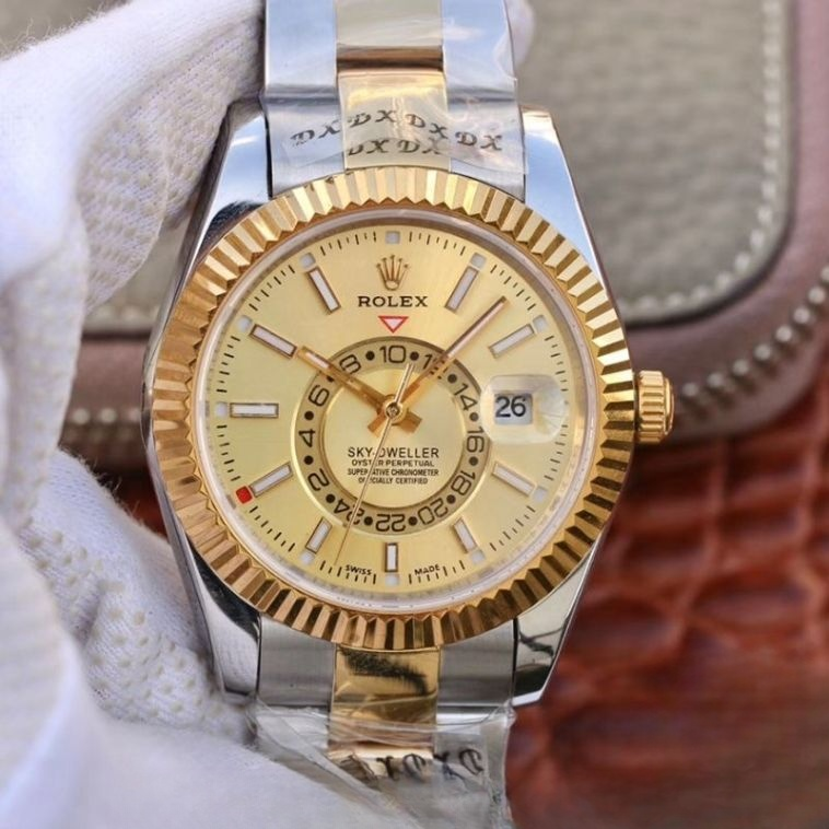 Rolex sky dweller yellow dial stainless steel 42mm swiss replica 326938.72418