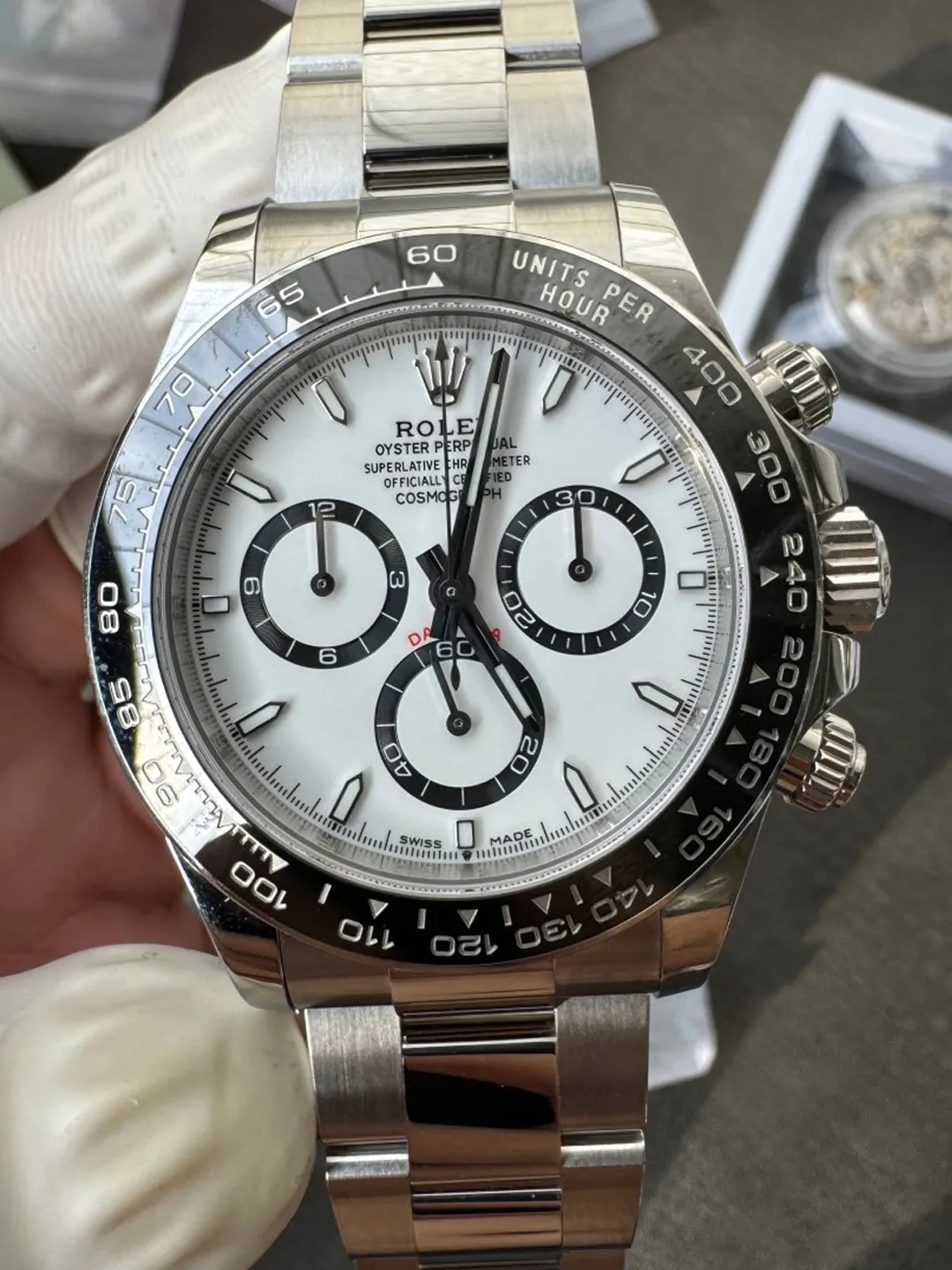 Super Clone Custom Daytona Panda 126500LN Genuine Grasses and Ace Free Sprung Balance Caliber 4131 Movement RB White Dial APS Black Cerachrom Bezel