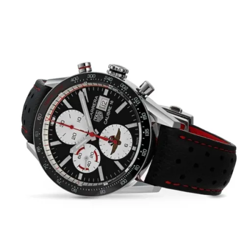 TAG Heuer Carrera Men Automatic Black Leather Watch CV201AS.FC6429 - Photo 2