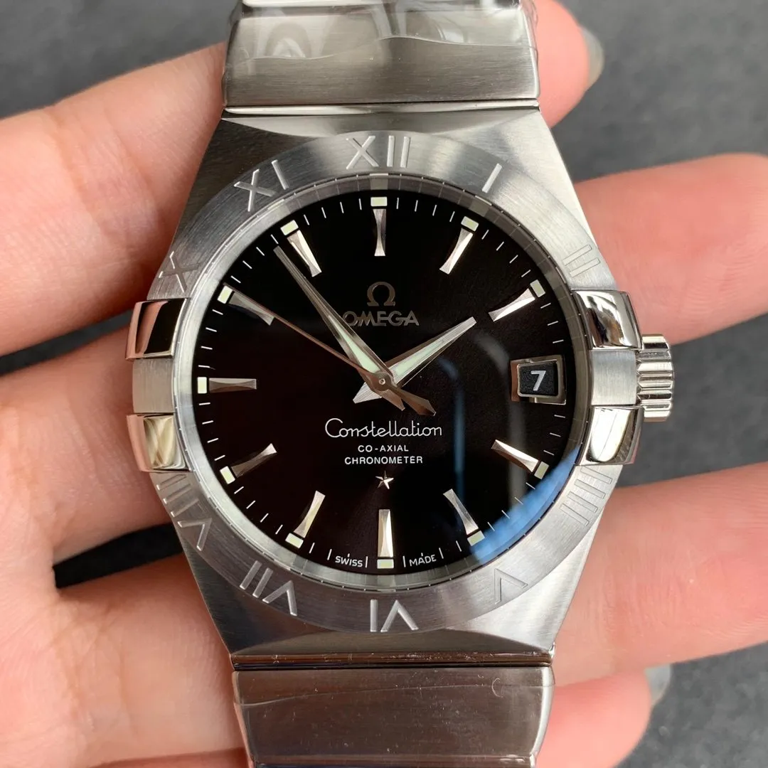 VS Factory Omega Constellation 38mm Black Sunburst Dial Steel Bezel Stainless Steel Bracelet (123.10.38.21.01.001) 1:1 Super Clone - DD8500 Movement - VS Factory Official