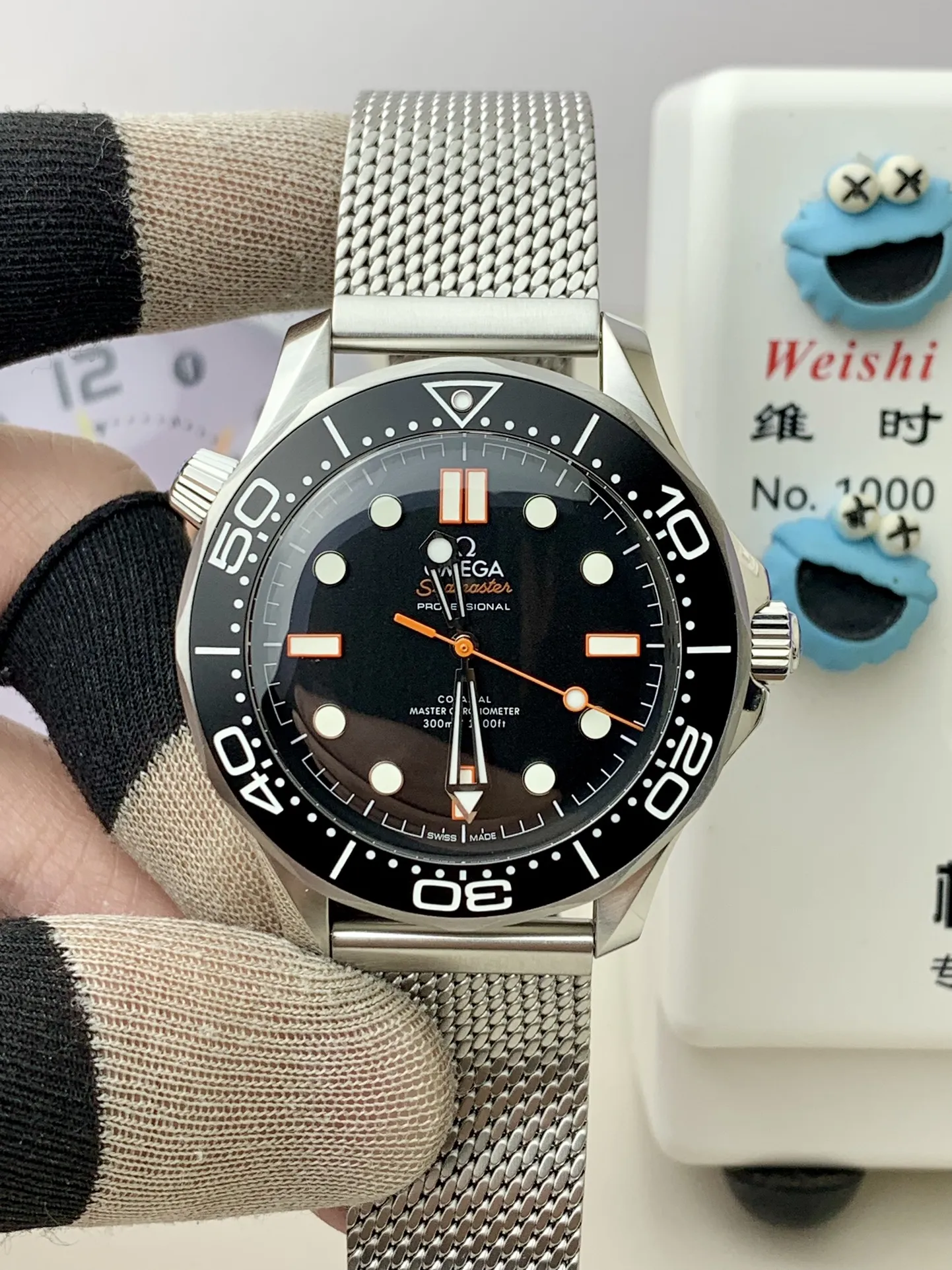 VS Factory Omega Seamaster Diver 300M 42mm 007 Edition "No Time To Die" Matte Black Dial Titanium Mesh Bracelet (210.30.42.20.01.018) 1:1 Super Clone - DD8806 Movement - VS Factory Official photo 2