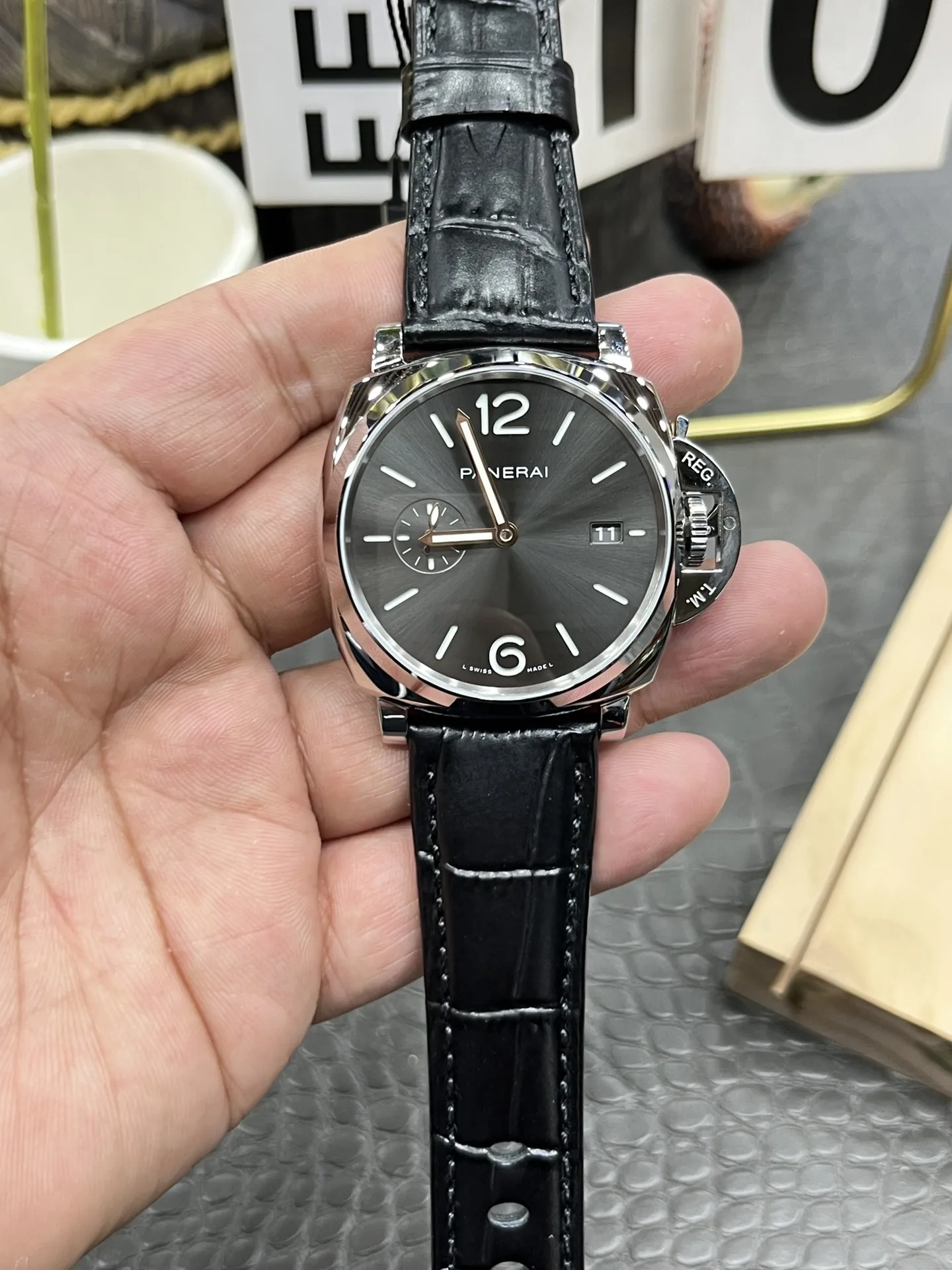 VS Factory Panerai Luminor Due 42mm Grey Dial Black Leather Strap Smooth Bezel(PAM01250)1:1 Super Clone - DDP.900 Movement - VS Factory Official