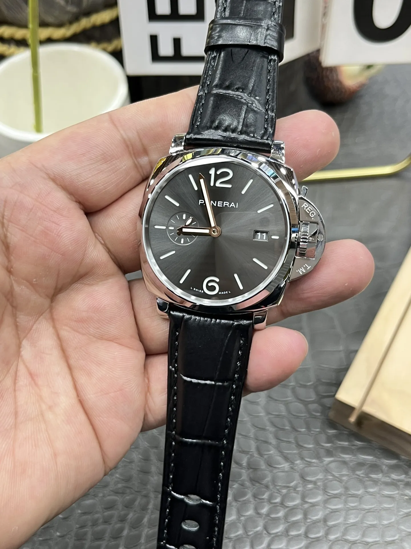 VS Factory Panerai Luminor Due 42mm Grey Dial Black Leather Strap Smooth Bezel(PAM01250)1:1 Super Clone - DDP.900 Movement - VS Factory Official photo 10