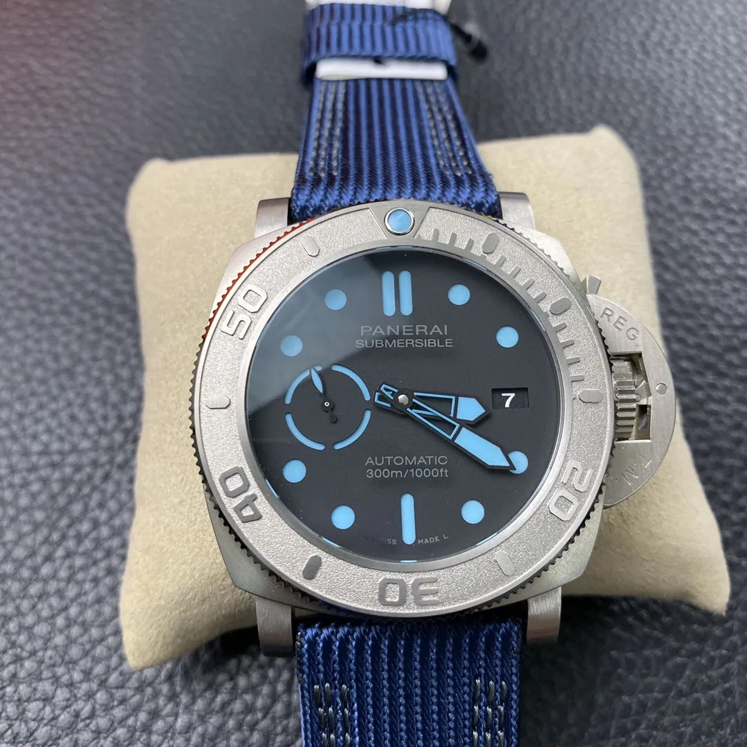VS Factory Panerai Submersible 47mm Black Dial Blue Luminous Dots, Indexes, and Skeletonized Hands Titanium Bezel Blue Fabric Strap(PAM00985) 1:1 Super Clone – DDP.9010 Movement - VS Factory Official