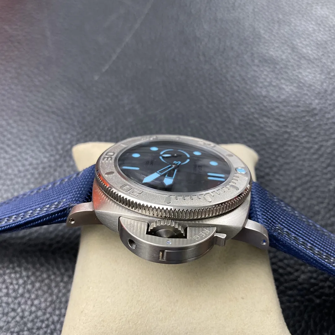 VS Factory Panerai Submersible 47mm Black Dial Blue Luminous Dots, Indexes, and Skeletonized Hands Titanium Bezel Blue Fabric Strap(PAM00985) 1:1 Super Clone – DDP.9010 Movement - VS Factory Official photo 7