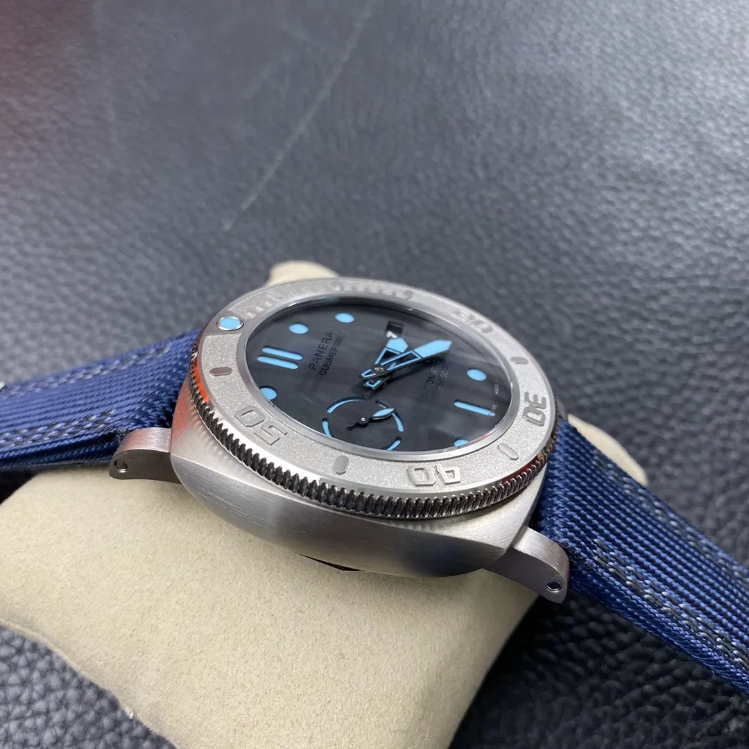 VS Factory Panerai Submersible 47mm Black Dial Blue Luminous Dots, Indexes, and Skeletonized Hands Titanium Bezel Blue Fabric Strap(PAM00985) 1:1 Super Clone – DDP.9010 Movement - VS Factory Official photo 8