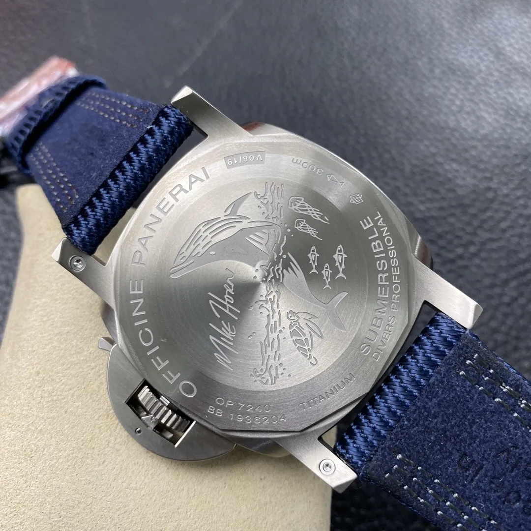 VS Factory Panerai Submersible 47mm Black Dial Blue Luminous Dots, Indexes, and Skeletonized Hands Titanium Bezel Blue Fabric Strap(PAM00985) 1:1 Super Clone – DDP.9010 Movement - VS Factory Official photo 9