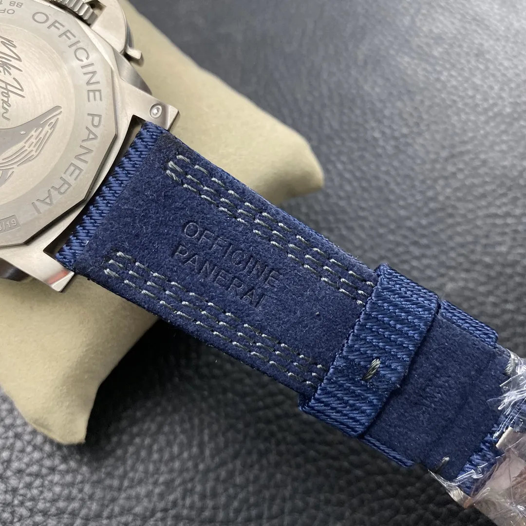 VS Factory Panerai Submersible 47mm Black Dial Blue Luminous Dots, Indexes, and Skeletonized Hands Titanium Bezel Blue Fabric Strap(PAM00985) 1:1 Super Clone – DDP.9010 Movement - VS Factory Official photo 10