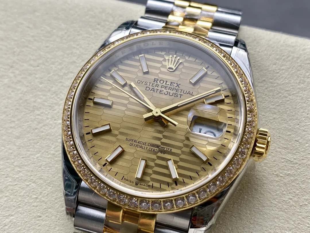 VS Factory Rolex Datejust 36 Two-Tone Yellow Gold Diamond Bezel Golden Fluted Motif (126283RBR) 1:1 Super Clone - DD3235 Movement - VS Factory Official photo 3