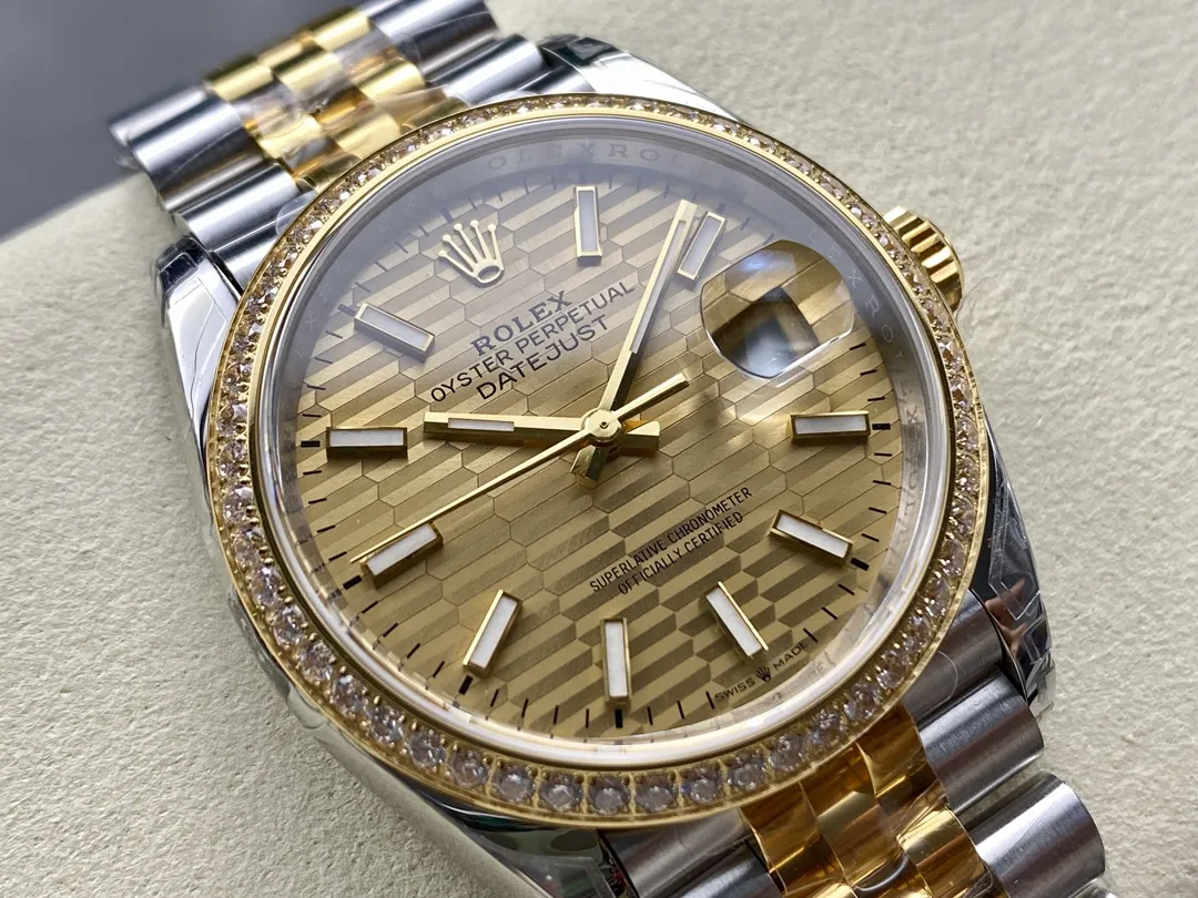 VS Factory Rolex Datejust 36 Two-Tone Yellow Gold Diamond Bezel Golden Fluted Motif (126283RBR) 1:1 Super Clone - DD3235 Movement - VS Factory Official photo 4