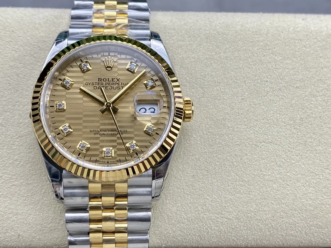 VS Factory Rolex Datejust 36 Two-Tone Yellow Gold Golden Fluted Motif Diamond Dial (126233) 1:1 Super Clone - DD3235 Movement - VS Factory Official