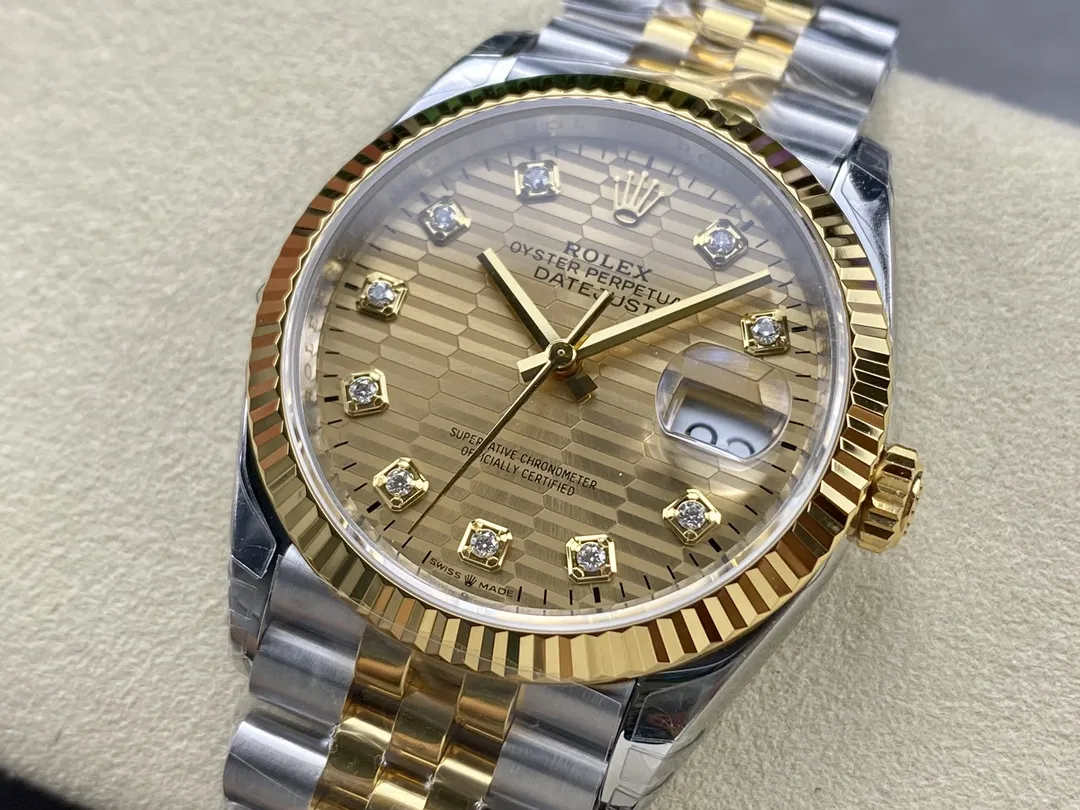 VS Factory Rolex Datejust 36 Two-Tone Yellow Gold Golden Fluted Motif Diamond Dial (126233) 1:1 Super Clone - DD3235 Movement - VS Factory Official photo 3