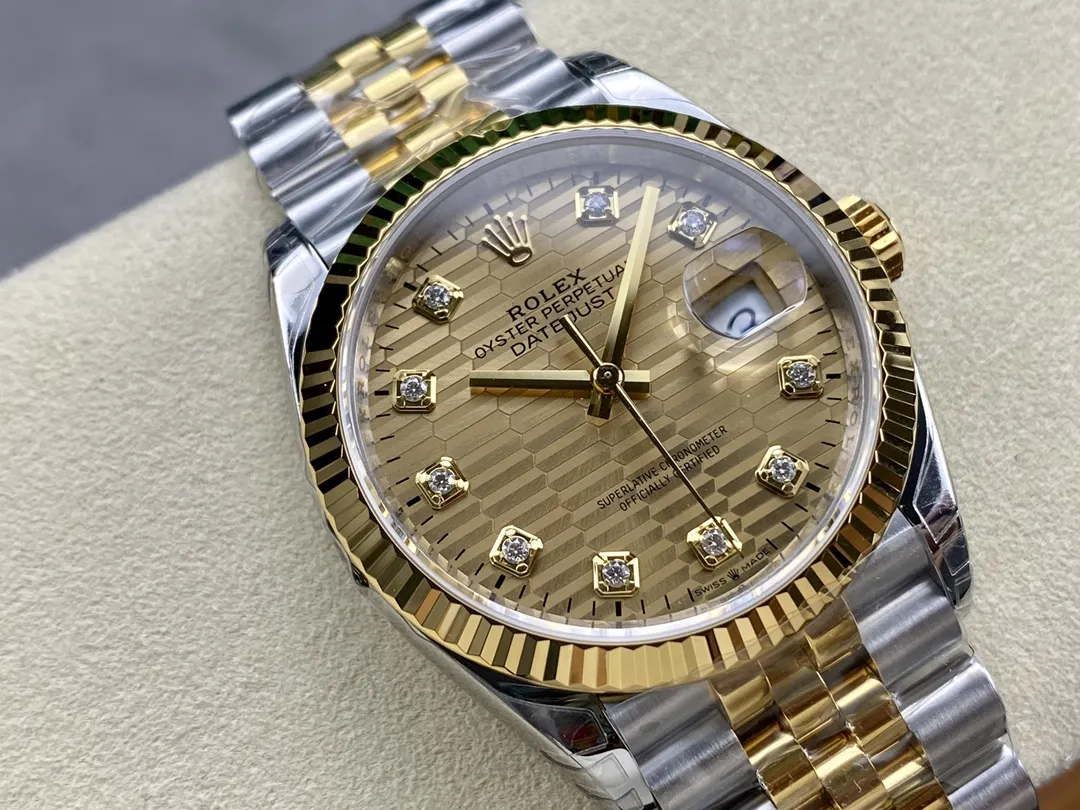 VS Factory Rolex Datejust 36 Two-Tone Yellow Gold Golden Fluted Motif Diamond Dial (126233) 1:1 Super Clone - DD3235 Movement - VS Factory Official photo 4