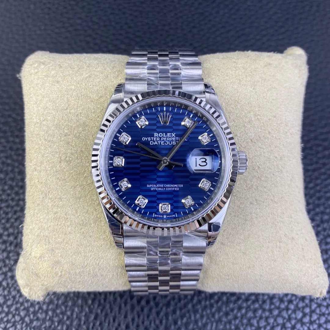 VS Factory Rolex Datejust 36mm Blue Fluted Motif Diamond Dial Jubilee Bracelet (126234) 1:1 Super Clone - DD3235 Movement - VS Factory Official photo 2