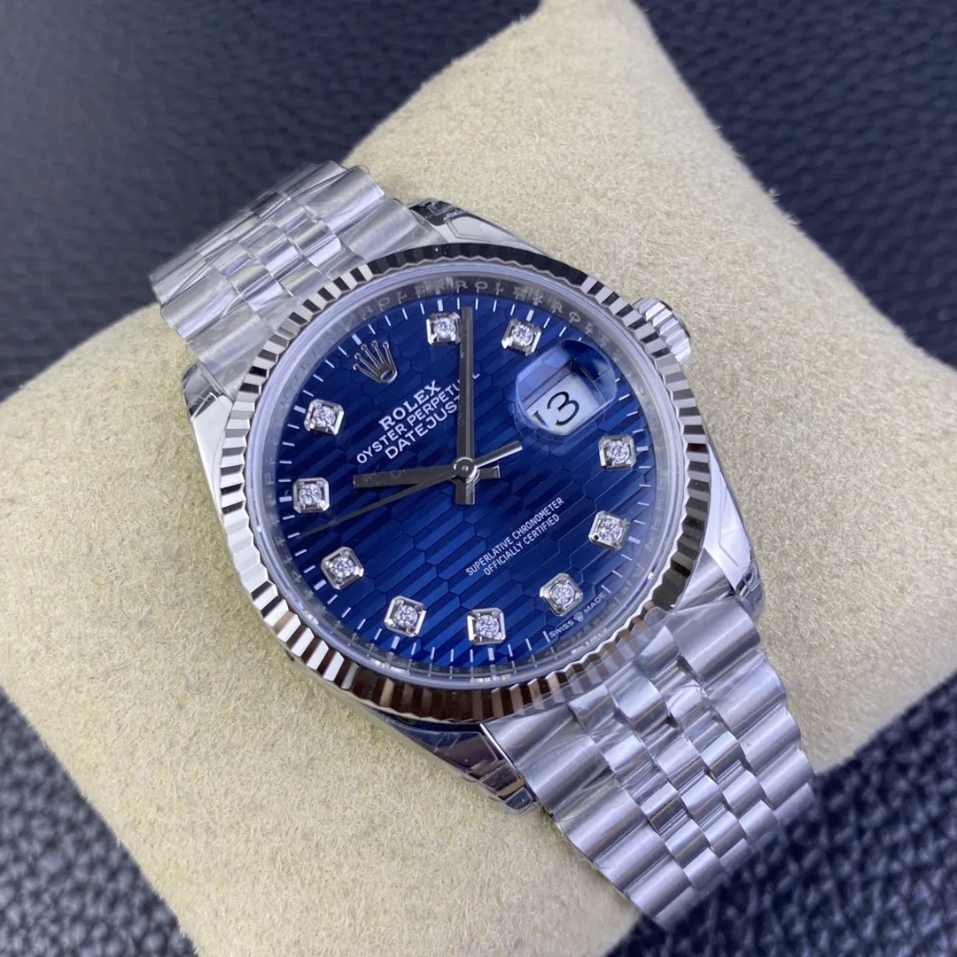 VS Factory Rolex Datejust 36mm Blue Fluted Motif Diamond Dial Jubilee Bracelet (126234) 1:1 Super Clone - DD3235 Movement - VS Factory Official photo 3
