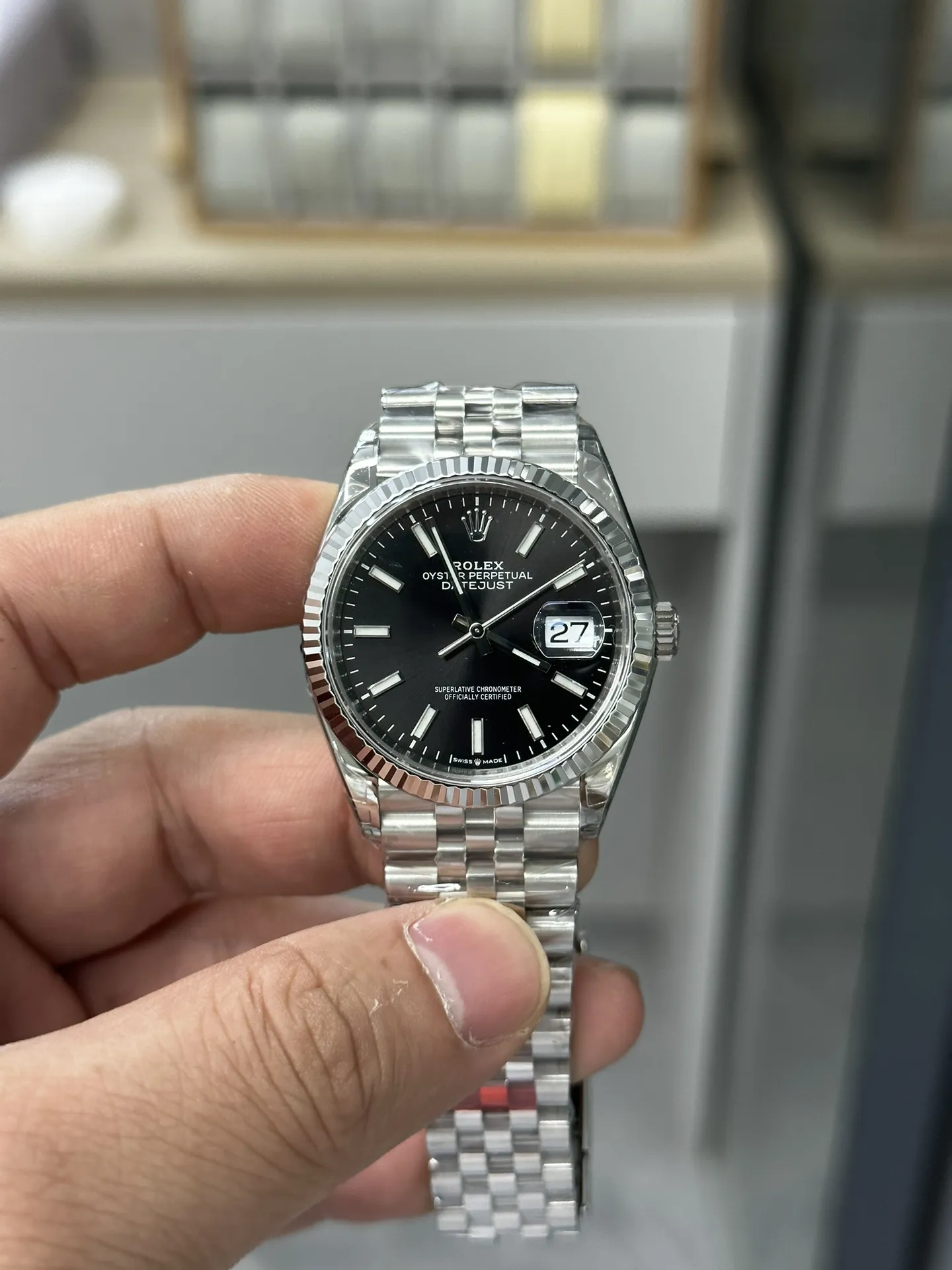 VS Factory Rolex Datejust 36mm Bright Black Dial Fluted Bezel Jubilee Bracelet (126234) 1:1 Super Clone - DD3235 Movement - VS Factory Official