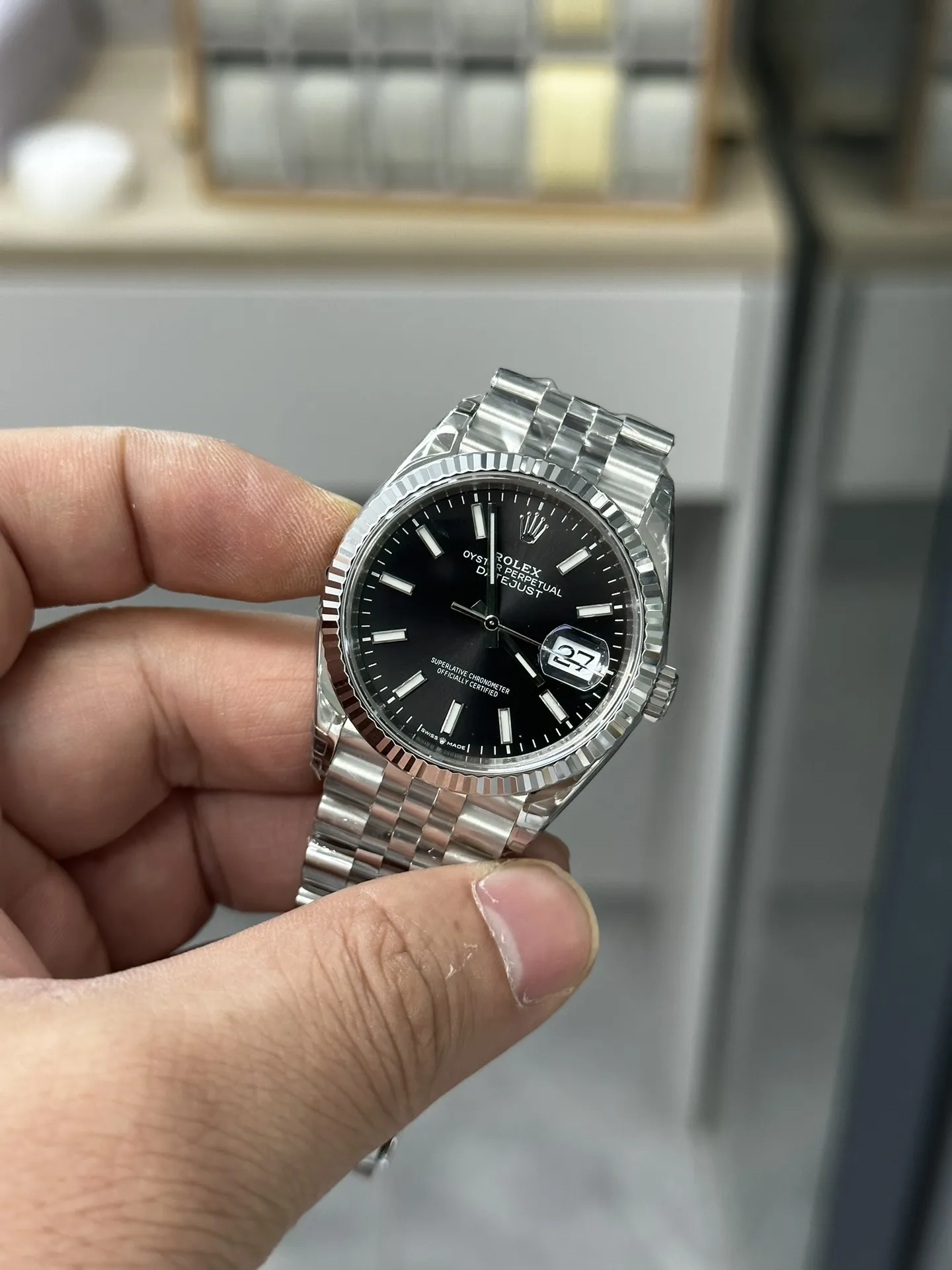 VS Factory Rolex Datejust 36mm Bright Black Dial Fluted Bezel Jubilee Bracelet (126234) 1:1 Super Clone - DD3235 Movement - VS Factory Official photo 3