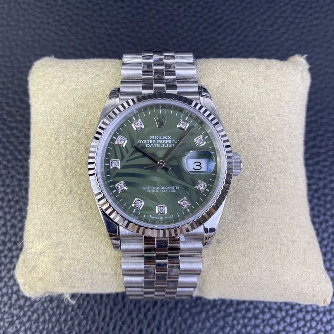 VS Factory Rolex Datejust 36mm Olive Green Palm Motif Diamond Dial Jubilee Bracelet (126234) 1:1 Super Clone - DD3235 Movement - VS Factory Official