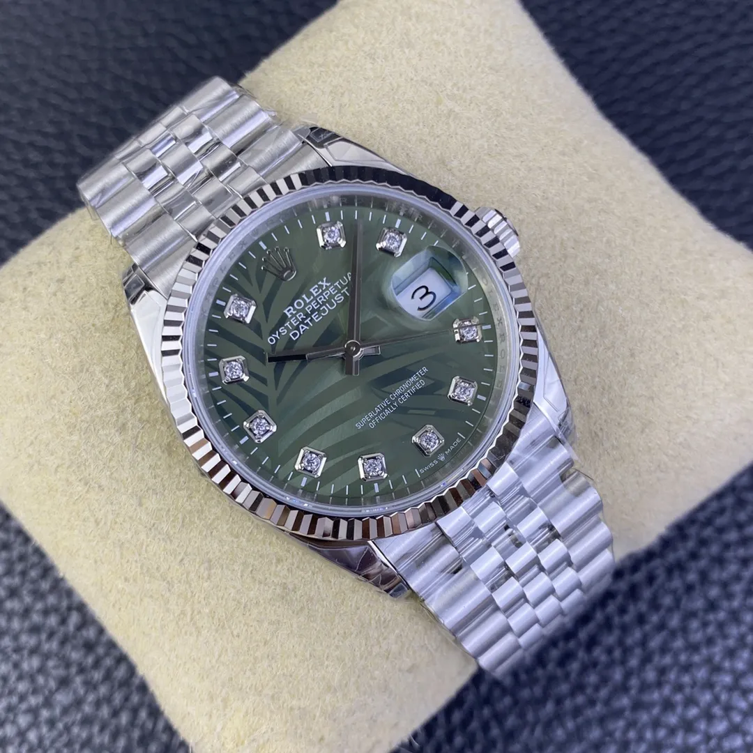 VS Factory Rolex Datejust 36mm Olive Green Palm Motif Diamond Dial Jubilee Bracelet (126234) 1:1 Super Clone - DD3235 Movement - VS Factory Official photo 3