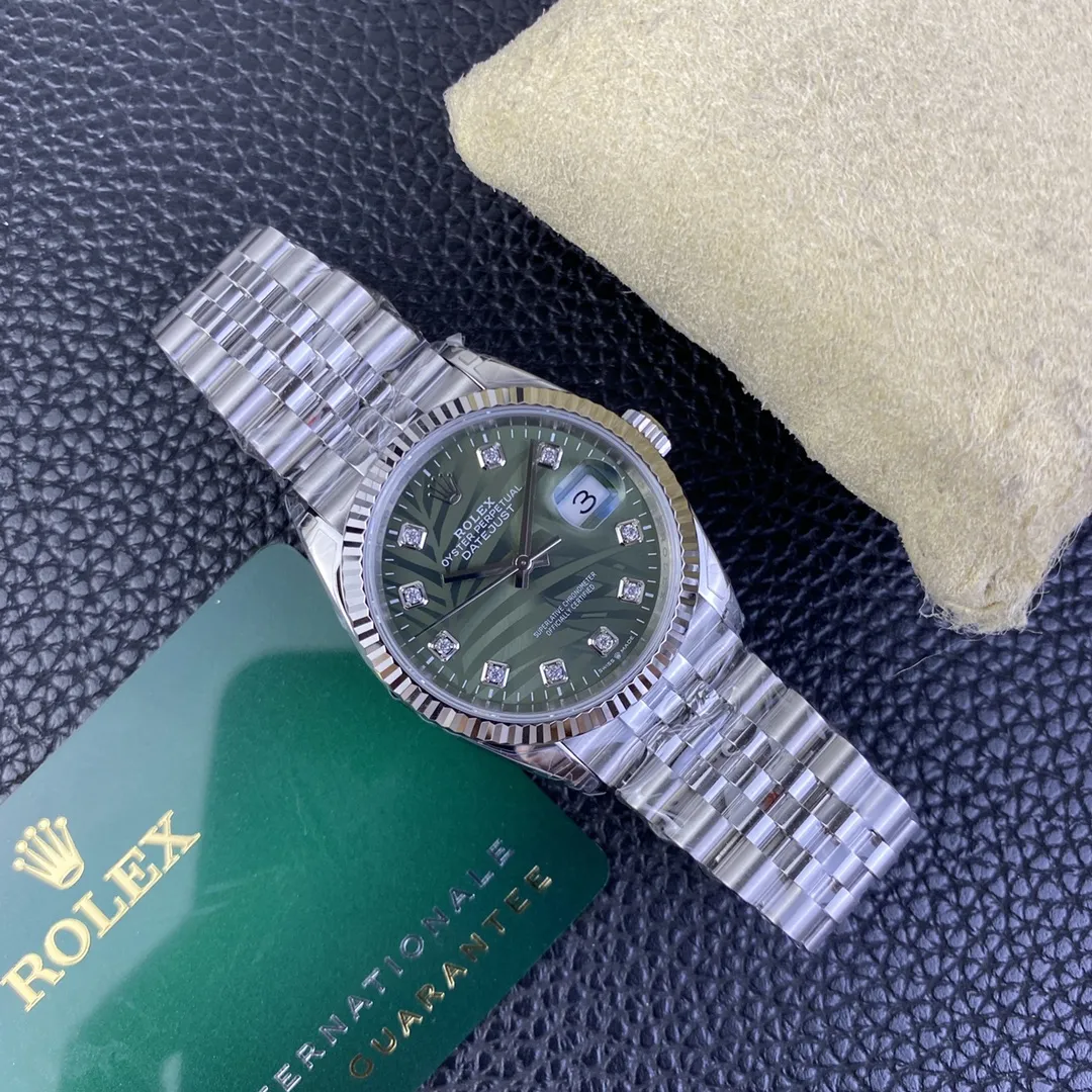 VS Factory Rolex Datejust 36mm Olive Green Palm Motif Diamond Dial Jubilee Bracelet (126234) 1:1 Super Clone - DD3235 Movement - VS Factory Official photo 4