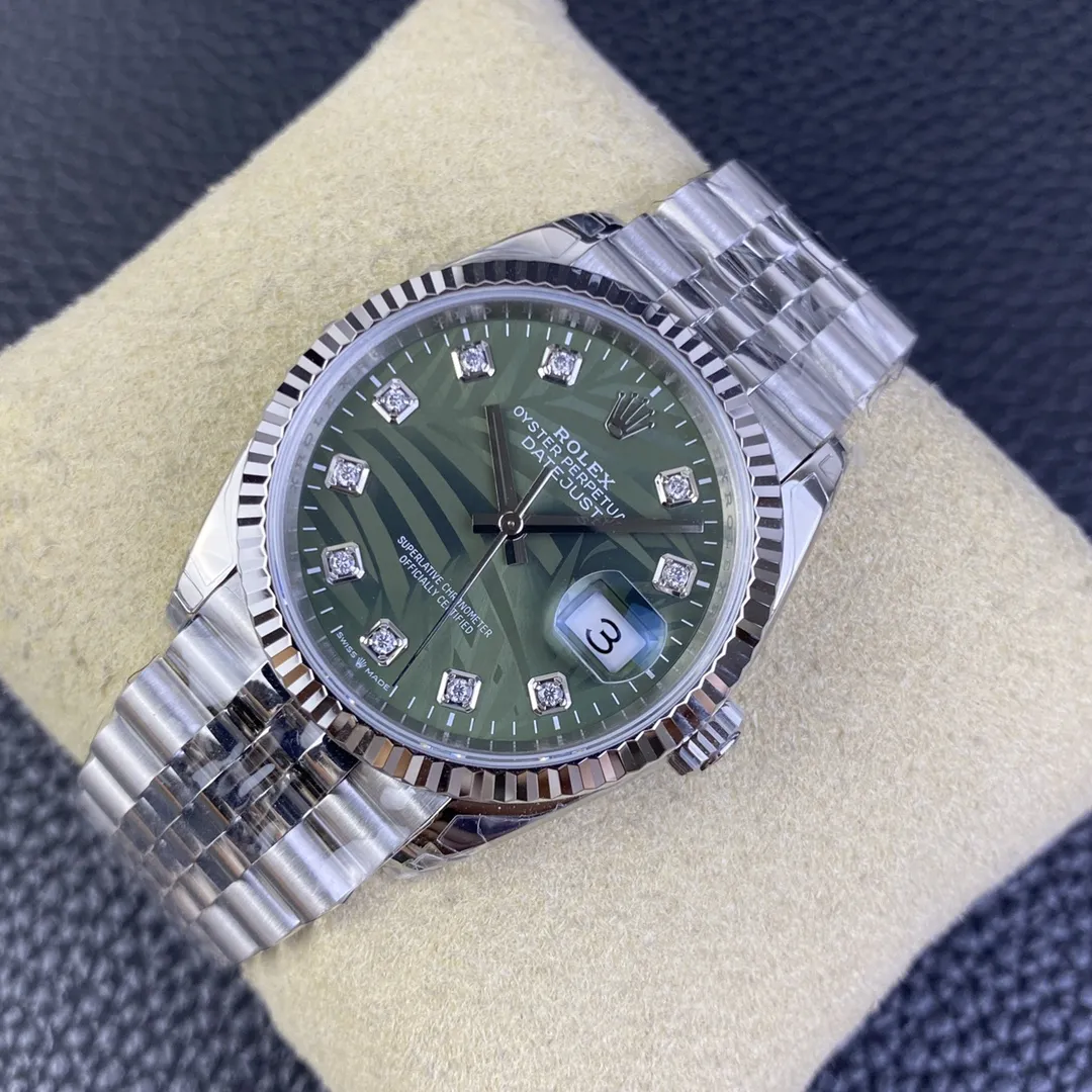 VS Factory Rolex Datejust 36mm Olive Green Palm Motif Diamond Dial Jubilee Bracelet (126234) 1:1 Super Clone - DD3235 Movement - VS Factory Official photo 5