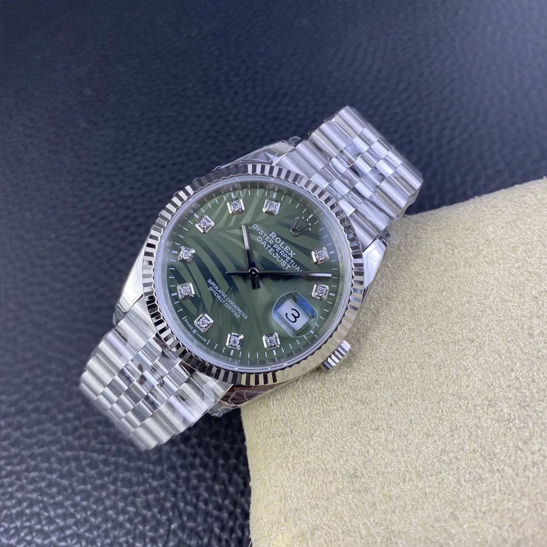 VS Factory Rolex Datejust 36mm Olive Green Palm Motif Diamond Dial Jubilee Bracelet (126234) 1:1 Super Clone - DD3235 Movement - VS Factory Official photo 6