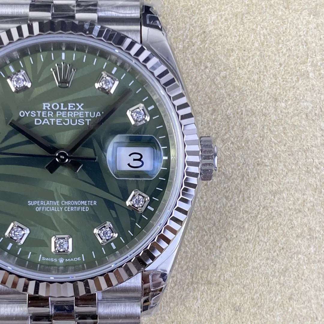 VS Factory Rolex Datejust 36mm Olive Green Palm Motif Diamond Dial Jubilee Bracelet (126234) 1:1 Super Clone - DD3235 Movement - VS Factory Official photo 7
