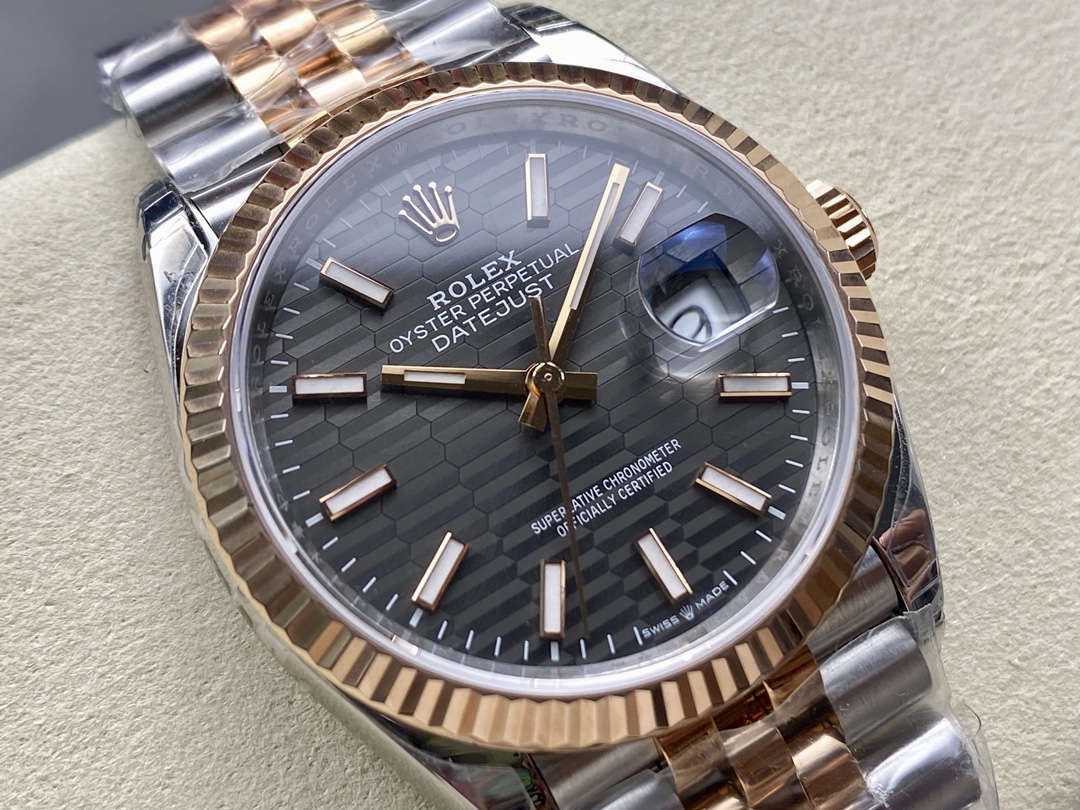 VS Factory Rolex Datejust 36mm Slate Grey Fluted Motif Dial Fluted Bezel Two-Tone Rose Gold Jubilee Bracelet (126231) 1:1 Super Clone - DD3235 Movement - VS Factory Official - Photo 3