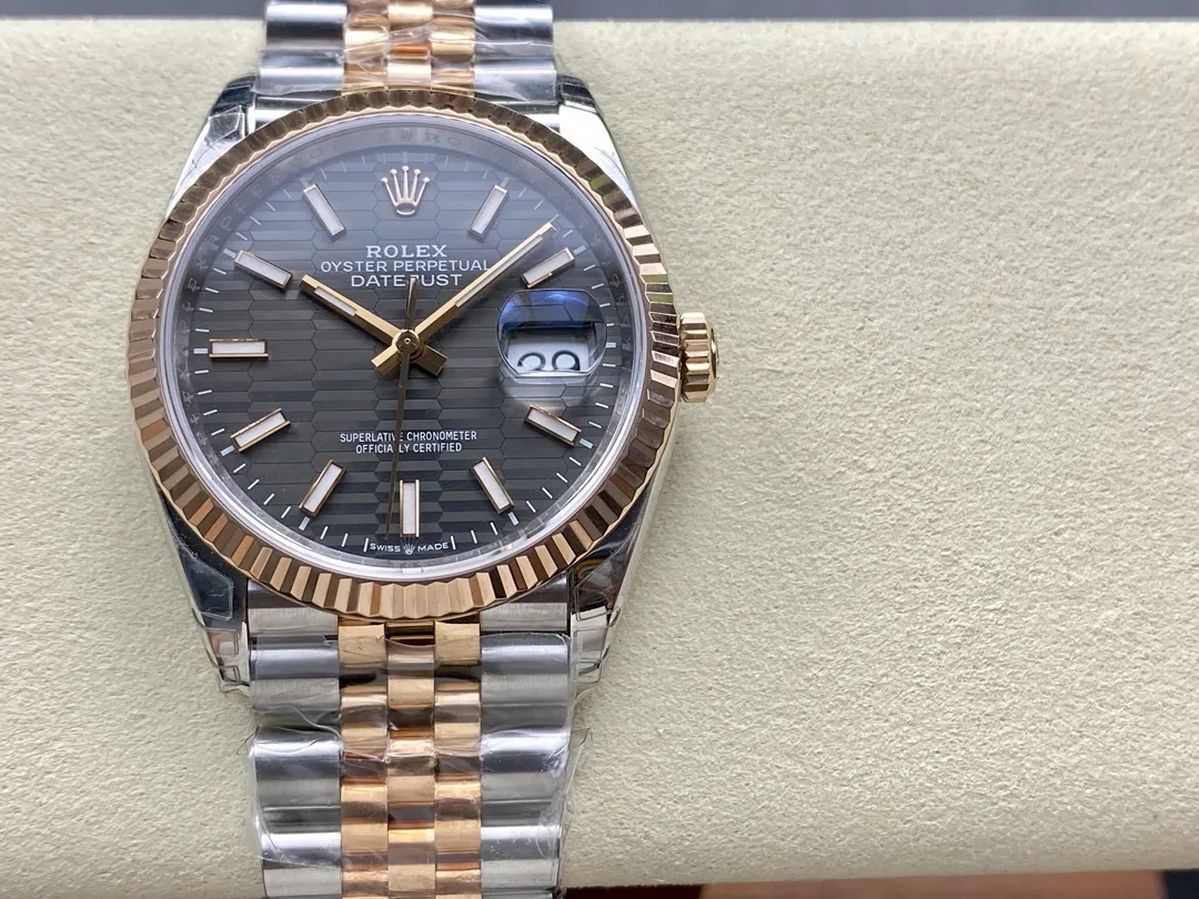 VS Factory Rolex Datejust 36mm Slate Grey Fluted Motif Dial Fluted Bezel Two-Tone Rose Gold Jubilee Bracelet (126231) 1:1 Super Clone - DD3235 Movement - VS Factory Official photo 2