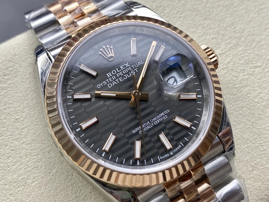 VS Factory Rolex Datejust 36mm Slate Grey Fluted Motif Dial Fluted Bezel Two-Tone Rose Gold Jubilee Bracelet (126231) 1:1 Super Clone - DD3235 Movement - VS Factory Official photo 3